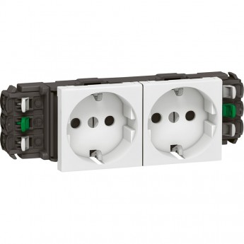 Розетка LEGRAND MOSAIC DLP 2х2К+З немецкий стандарт, с защитной шторкой Розетка LEGRAND MOSAIC DLP 2х2К+З немецкий стандарт, с защитной шторкой